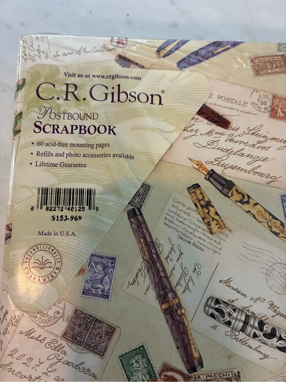 Gibson Vintage Pen & Postcard Scrapbook Album - Cream, Purple, Green, Gold